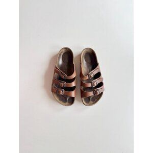 BIRKENSTOCK Florida Habana Brown Leather Triple Strap Slides Sandals, Size 37